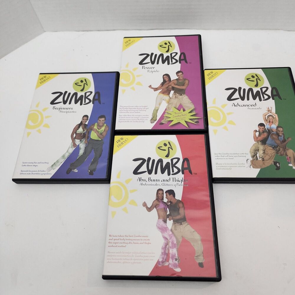 ZUMBA Fitness 4 Disc DVD Box Set Beginner Advanced, Power, Abs Buns Thighs Dance